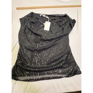 Grace Karin Black Sequin Short Sleeve Top